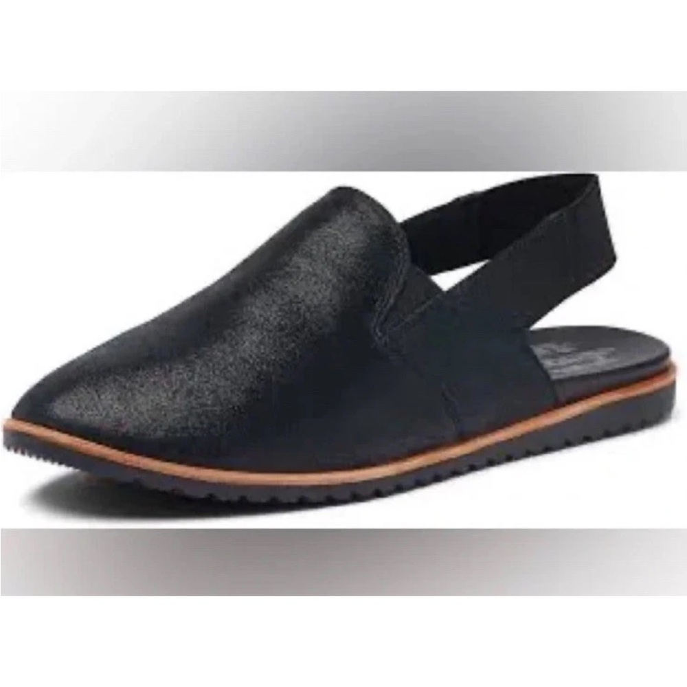 SOREL- Ella Slingback Mule Flats Shoes Shimmer Black Leather Size 8 - Picture 3 of 8